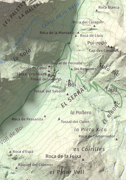 Mapa de relieve de l'Aüt, 2532 m, Alta Ribagorça, lámina 100 Cims de Trobart. Detalle de la zona inferior derecha. 21 × 30 cm.