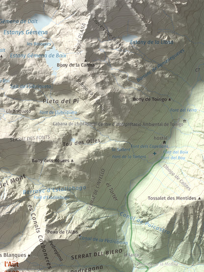 Mapa de relieve de l'Aüt, 2532 m, Alta Ribagorça, lámina 100 Cims de Trobart. Detalle de la zona superior derecha. 30 × 40 cm.