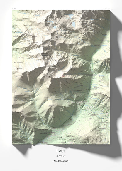 Mapa de relieve de l'Aüt, 2532 m, Alta Ribagorça, lámina 100 Cims de Trobart 50 × 70 cm.