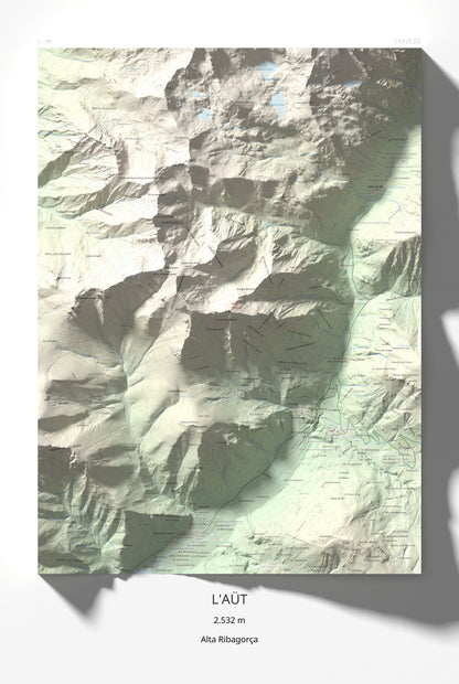 Mapa de relieve de l'Aüt, 2532 m, Alta Ribagorça, lámina 100 Cims de Trobart 61 × 91 cm.