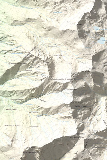 Mapa de relieve de l'Aüt, 2532 m, Alta Ribagorça, lámina 100 Cims de Trobart. Detalle de la zona superior izquierda. 61 × 91 cm.