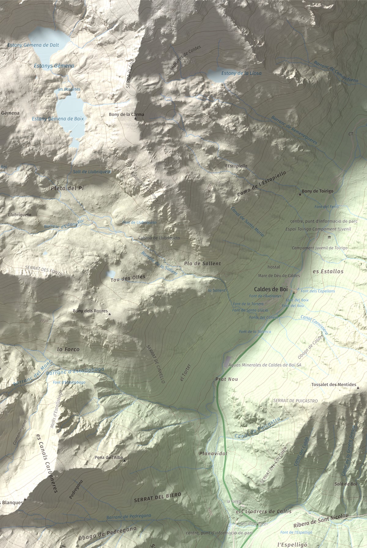 Mapa de relieve de l'Aüt, 2532 m, Alta Ribagorça, lámina 100 Cims de Trobart. Detalle de la zona superior derecha. 61 × 91 cm.