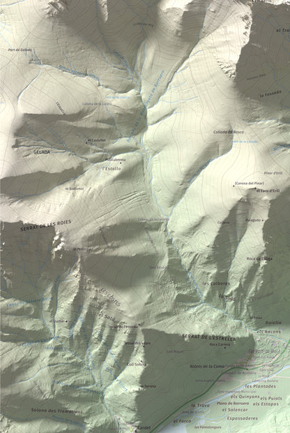 Mapa de relieve de l'Aüt, 2532 m, Alta Ribagorça, lámina 100 Cims de Trobart. Detalle de la zona inferior izquierda. 61 × 91 cm.