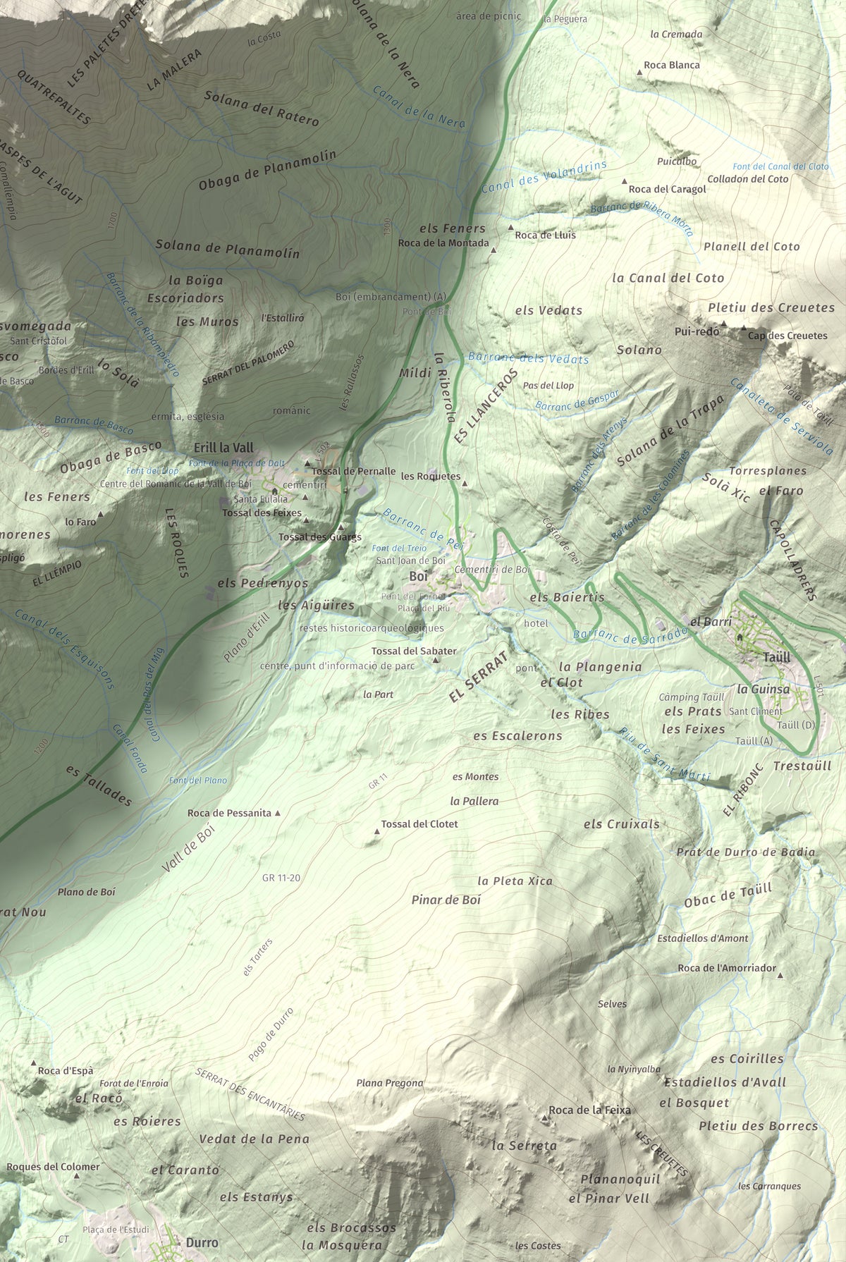 Mapa de relieve de l'Aüt, 2532 m, Alta Ribagorça, lámina 100 Cims de Trobart. Detalle de la zona inferior derecha. 61 × 91 cm.