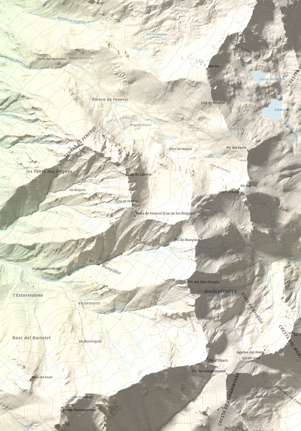 Mapa de relieve de l'Aüt, 2532 m, Alta Ribagorça, lámina 100 Cims de Trobart. Detalle de la zona superior izquierda. 70 × 100 cm.
