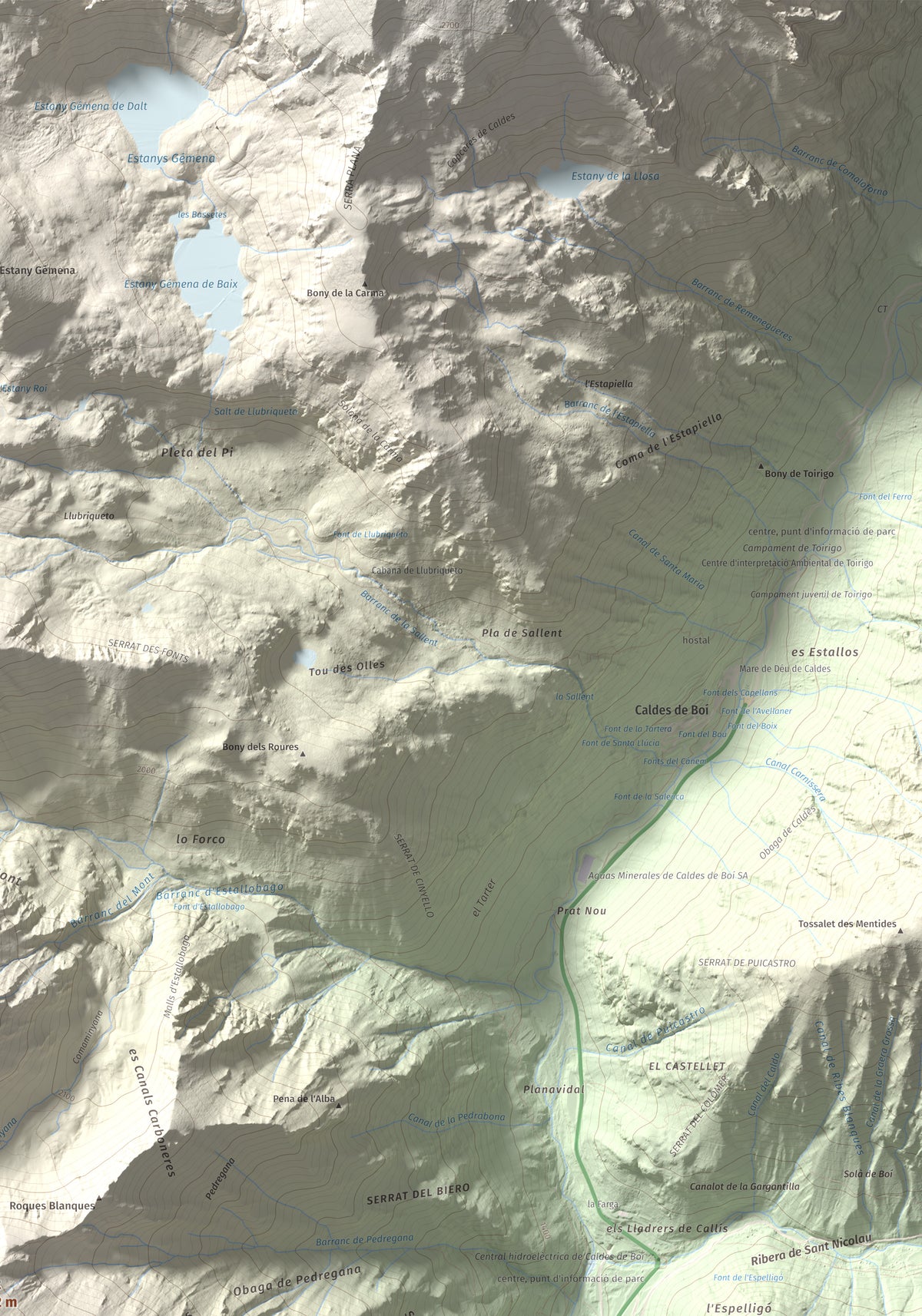 Mapa de relieve de l'Aüt, 2532 m, Alta Ribagorça, lámina 100 Cims de Trobart. Detalle de la zona superior derecha. 70 × 100 cm.