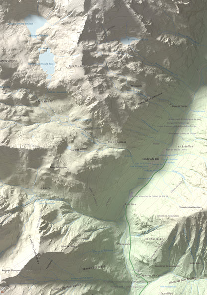 Mapa de relieve de l'Aüt, 2532 m, Alta Ribagorça, lámina 100 Cims de Trobart. Detalle de la zona superior derecha. 70 × 100 cm.