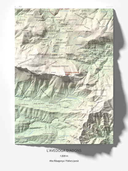 Mapa de relieve de l'Avedoga d'Adons, 1839 m, Alta Ribagorça · Pallars Jussà, lámina 100 Cims de Trobart 30 × 40 cm.