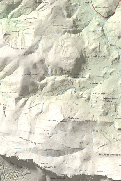 Mapa de relieve de l'Avedoga d'Adons, 1839 m, Alta Ribagorça · Pallars Jussà, lámina 100 Cims de Trobart. Detalle de la zona superior izquierda. 61 × 91 cm.
