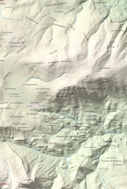 Mapa de relieve de l'Avedoga d'Adons, 1839 m, Alta Ribagorça · Pallars Jussà, lámina 100 Cims de Trobart. Detalle de la zona superior derecha. 61 × 91 cm.