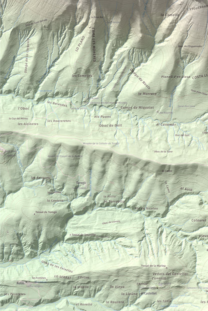 Mapa de relieve de l'Avedoga d'Adons, 1839 m, Alta Ribagorça · Pallars Jussà, lámina 100 Cims de Trobart. Detalle de la zona inferior izquierda. 61 × 91 cm.