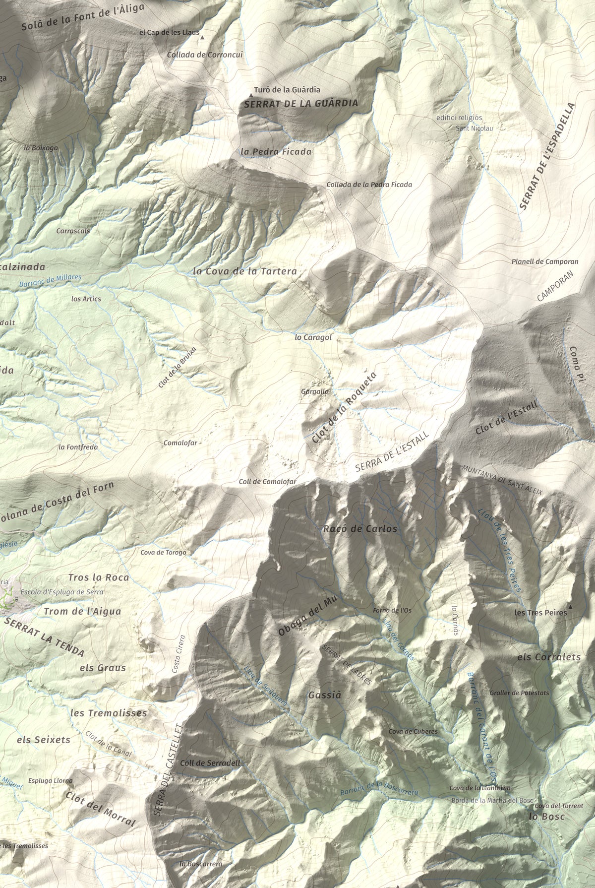 Mapa de relieve de l'Avedoga d'Adons, 1839 m, Alta Ribagorça · Pallars Jussà, lámina 100 Cims de Trobart. Detalle de la zona inferior derecha. 61 × 91 cm.