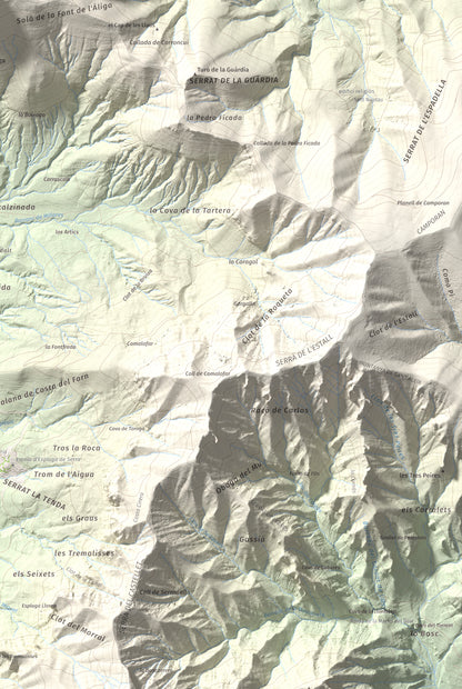 Mapa de relieve de l'Avedoga d'Adons, 1839 m, Alta Ribagorça · Pallars Jussà, lámina 100 Cims de Trobart. Detalle de la zona inferior derecha. 61 × 91 cm.