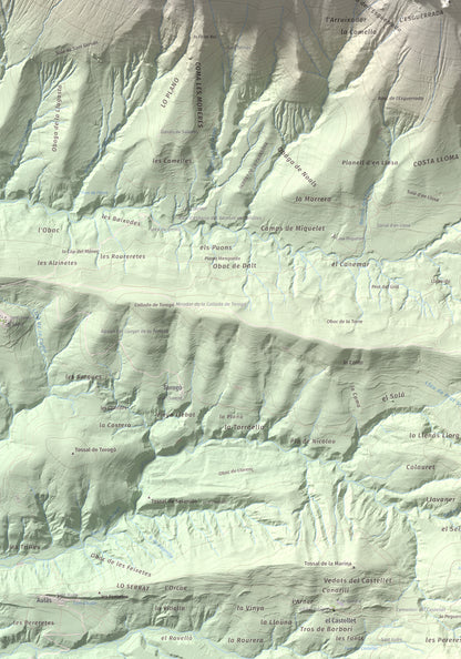 Mapa de relieve de l'Avedoga d'Adons, 1839 m, Alta Ribagorça · Pallars Jussà, lámina 100 Cims de Trobart. Detalle de la zona inferior izquierda. 70 × 100 cm.