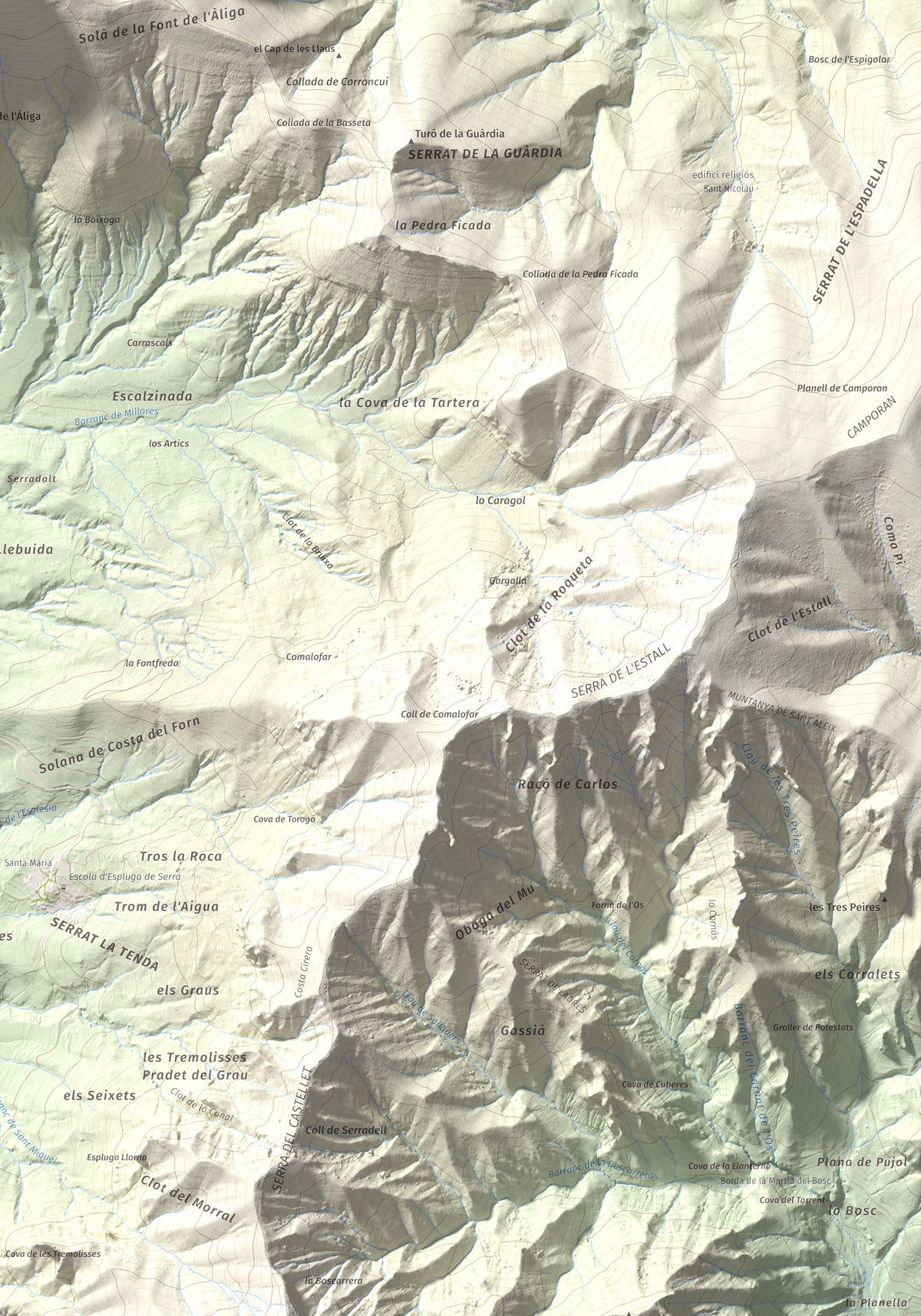 Mapa de relieve de l'Avedoga d'Adons, 1839 m, Alta Ribagorça · Pallars Jussà, lámina 100 Cims de Trobart. Detalle de la zona inferior derecha. 70 × 100 cm.