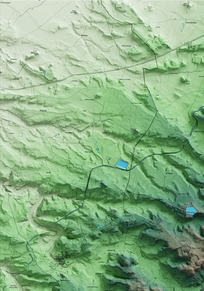 Mapa artístico del relieve de l'Espluga Calba, a las Garrigues, con 15 km de entorno y base topográfica ICGC. Detalle de la zona superior izquierda.