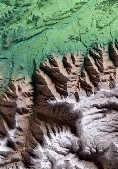 Mapa artístico del relieve de l'Espluga de Francolí, a la Conca de Barberà, con 15 km de entorno y base topográfica ICGC. Detalle de la zona inferior izquierda.