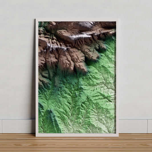 Mapa artístico del relieve de l'Espunyola, al Berguedà, con 15 km de entorno y base topográfica ICGC. Presentación enmarcada.