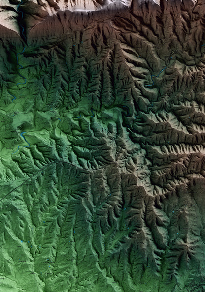 Mapa artístico del relieve de l'Esquirol, a Osona, con 15 km de entorno y base topográfica ICGC. Detalle de la zona superior izquierda.