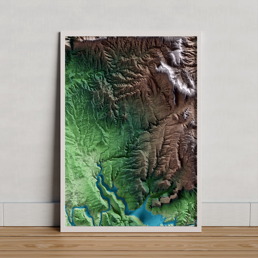 Mapa artístico del relieve de l'Esquirol, a Osona, con 15 km de entorno y base topográfica ICGC. Presentación enmarcada.