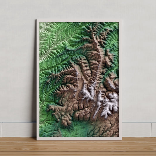 Mapa artístico del relieve de l'Estany, al Moianès, con 15 km de entorno y base topográfica ICGC. Presentación enmarcada.
