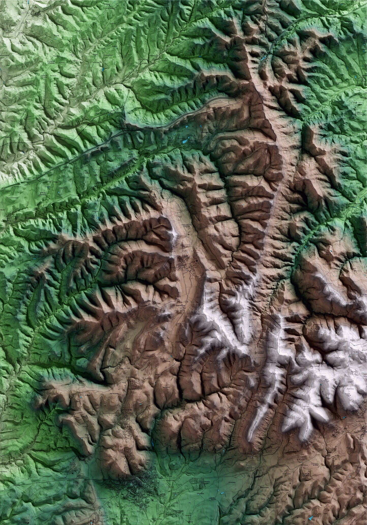 Mapa artístico del relieve de l'Estany, al Moianès, con 15 km de entorno y base topográfica ICGC