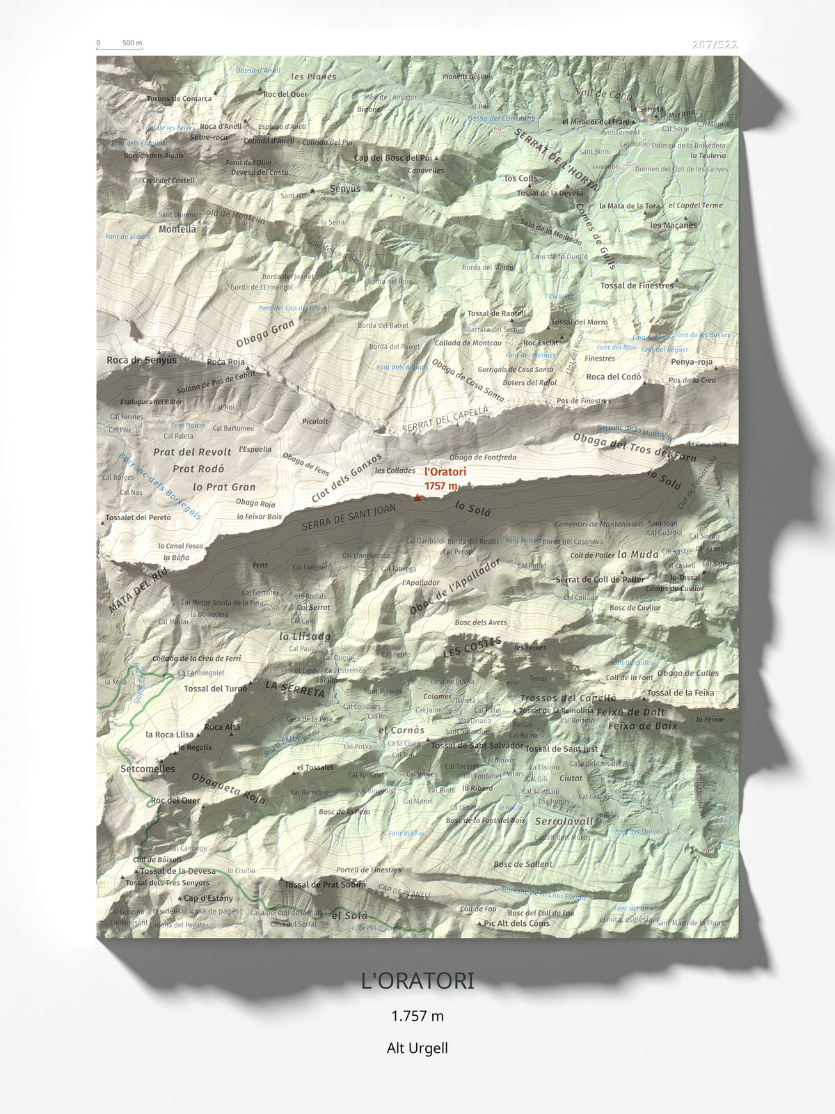 Mapa de relieve de l'Oratori, 1757 m, Alt Urgell, lámina 100 Cims de Trobart 30 × 40 cm.