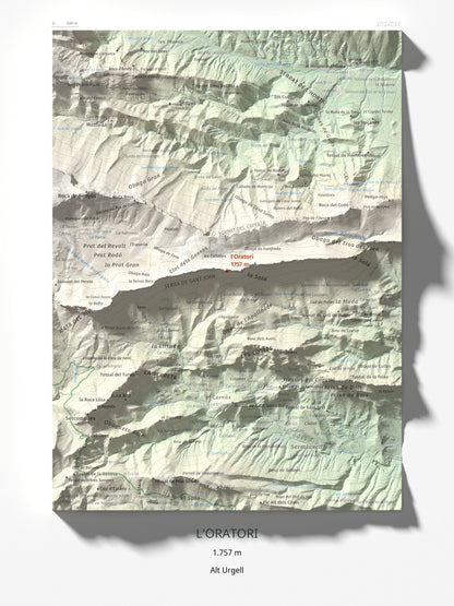 Mapa de relieve de l'Oratori, 1757 m, Alt Urgell, lámina 100 Cims de Trobart 30 × 40 cm.