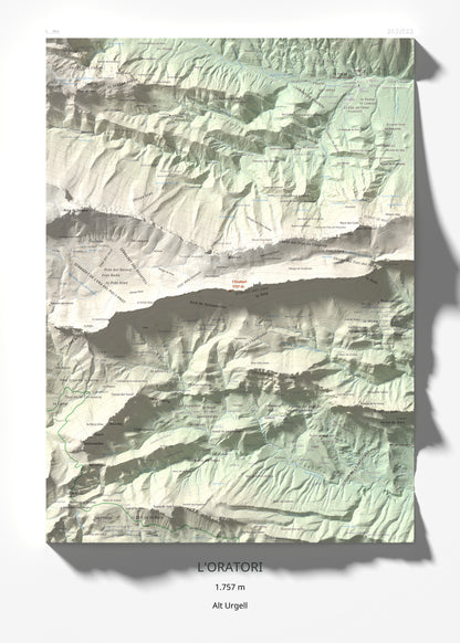 Mapa de relieve de l'Oratori, 1757 m, Alt Urgell, lámina 100 Cims de Trobart 50 × 70 cm.