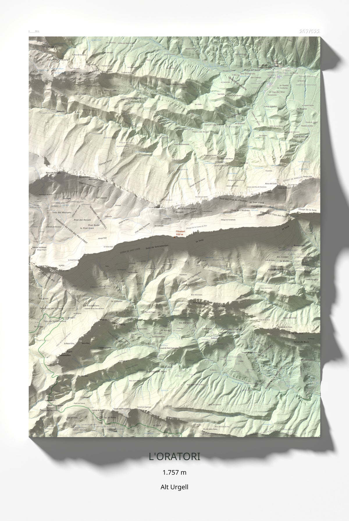 Mapa de relieve de l'Oratori, 1757 m, Alt Urgell, lámina 100 Cims de Trobart 61 × 91 cm.