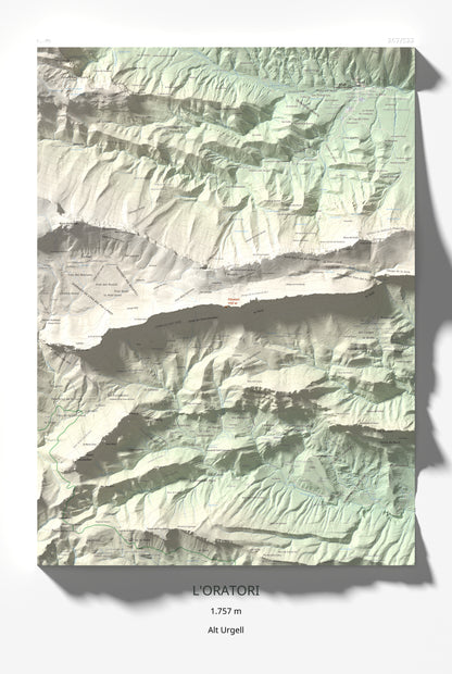 Mapa de relieve de l'Oratori, 1757 m, Alt Urgell, lámina 100 Cims de Trobart 61 × 91 cm.