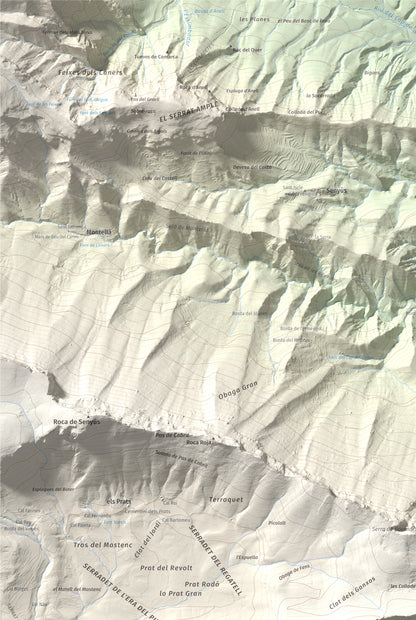 Mapa de relieve de l'Oratori, 1757 m, Alt Urgell, lámina 100 Cims de Trobart. Detalle de la zona superior izquierda. 61 × 91 cm.