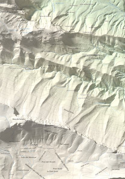 Mapa de relieve de l'Oratori, 1757 m, Alt Urgell, lámina 100 Cims de Trobart. Detalle de la zona superior izquierda. 70 × 100 cm.