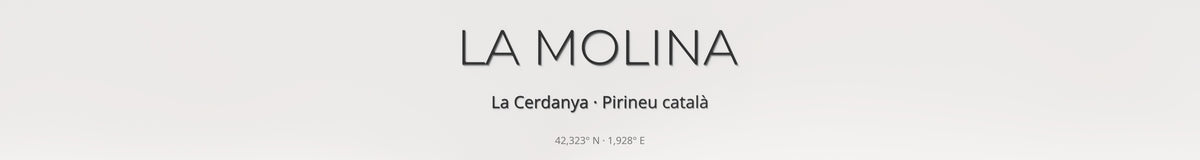 Mapa de pistes de La Molina · 50 × 70 cm. Detall del títol i les coordenades.