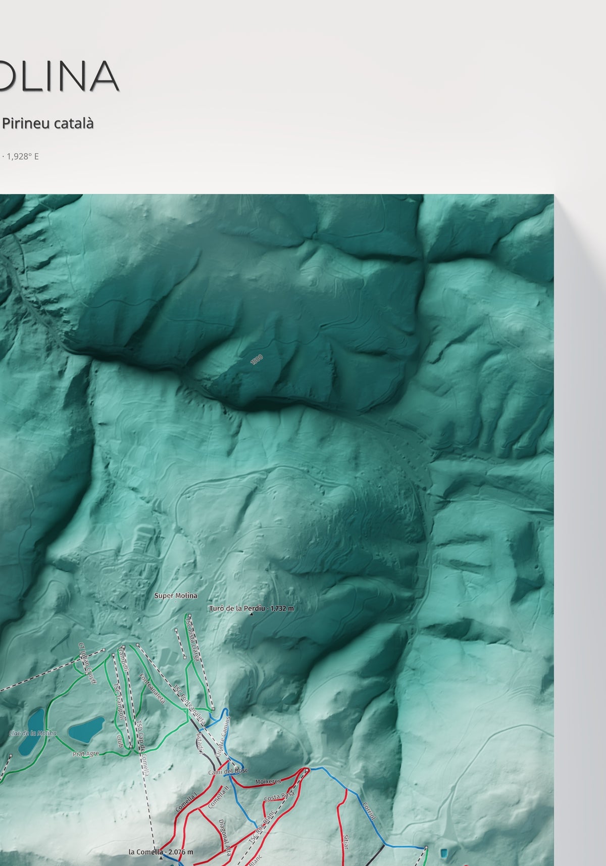 Mapa de pistes de La Molina · Alpina · 70 × 100 cm. Detall del quadrant superior dret.