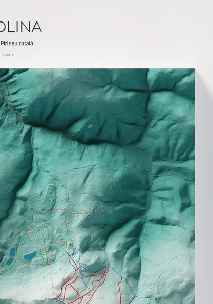 Mapa de pistes de La Molina · Alpina · 70 × 100 cm. Detall del quadrant superior dret.