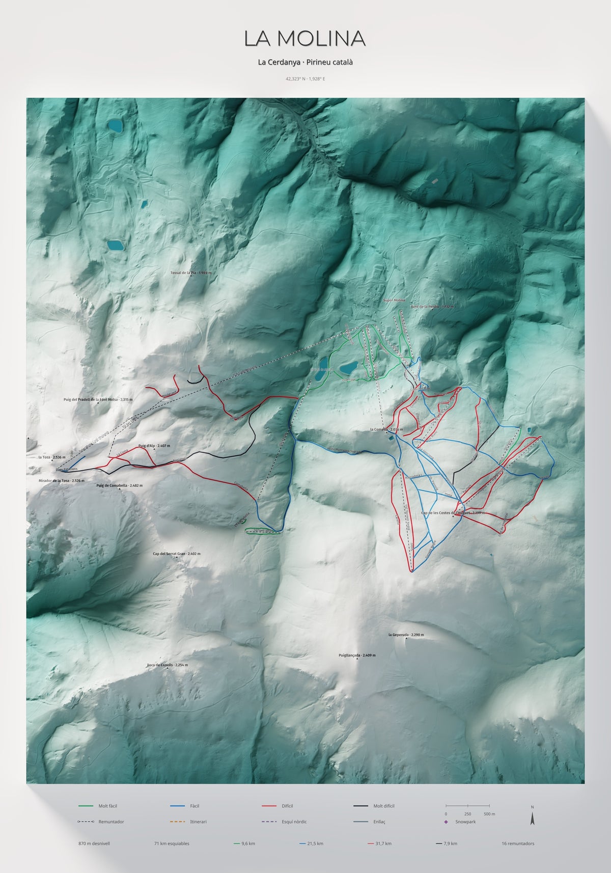 Mapa de pistes de La Molina · Alpina · 70 × 100 cm. Làmina sencera.