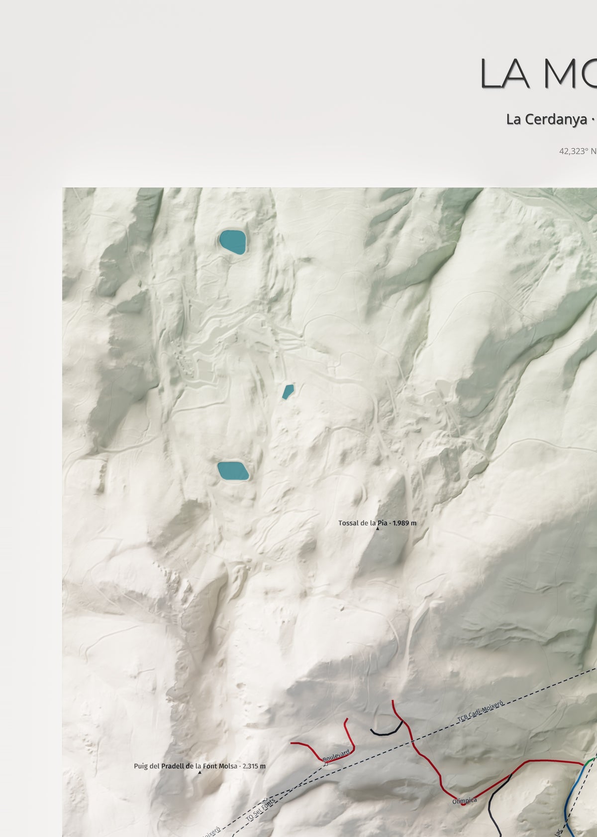 Mapa de pistes de La Molina · Cartogràfic · 50 × 70 cm. Detall del quadrant superior esquerre.