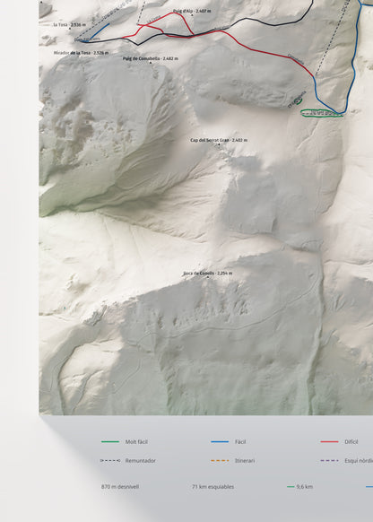 Mapa de pistes de La Molina · Cartogràfic · 50 × 70 cm. Detall del quadrant inferior esquerre.