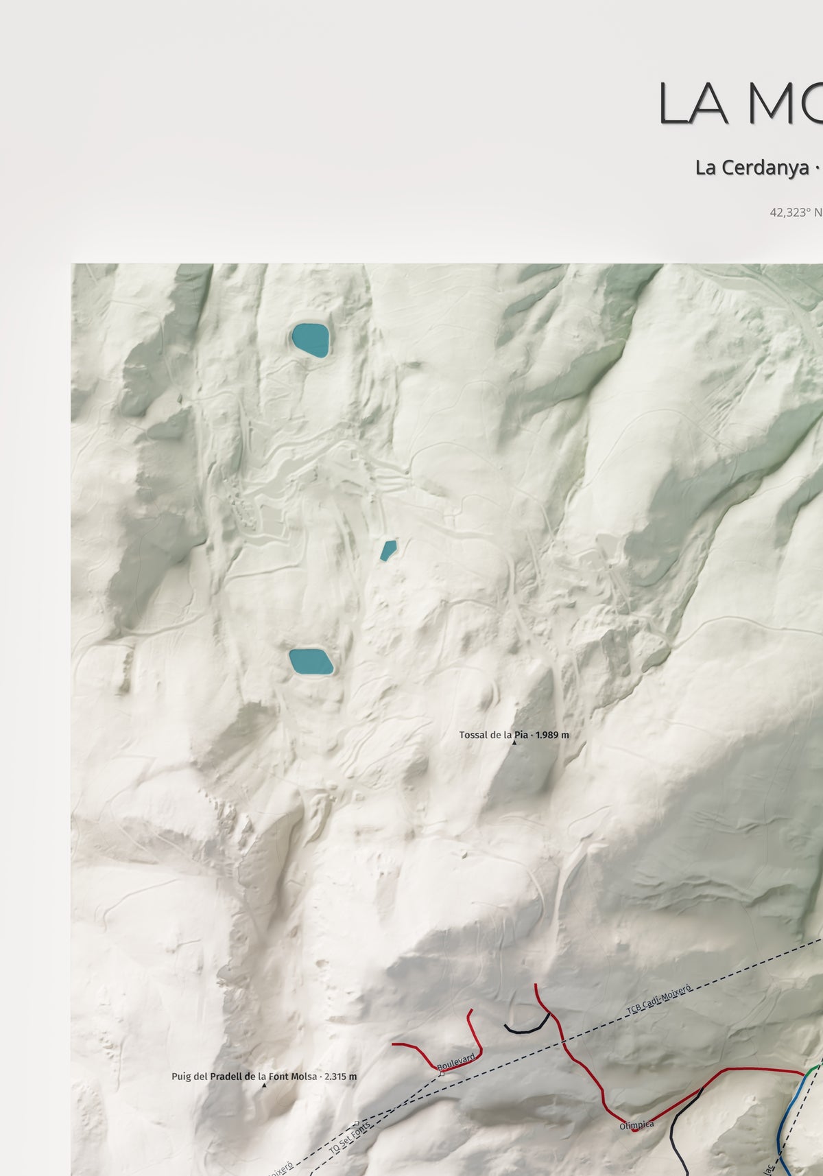 Mapa de pistes de La Molina · Cartogràfic · 70 × 100 cm. Detall del quadrant superior esquerre.