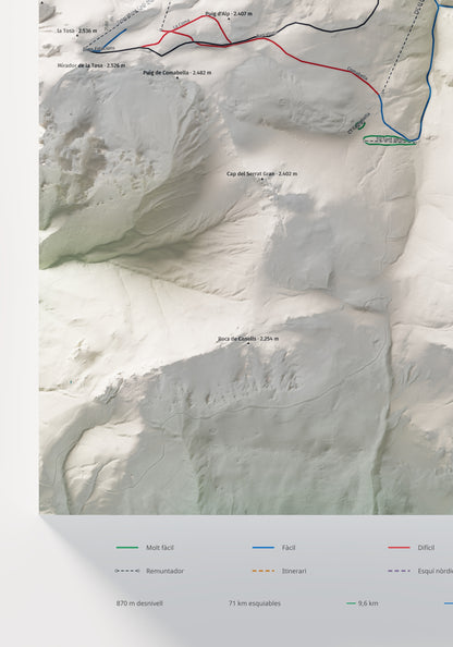 Mapa de pistes de La Molina · Cartogràfic · 70 × 100 cm. Detall del quadrant inferior esquerre.