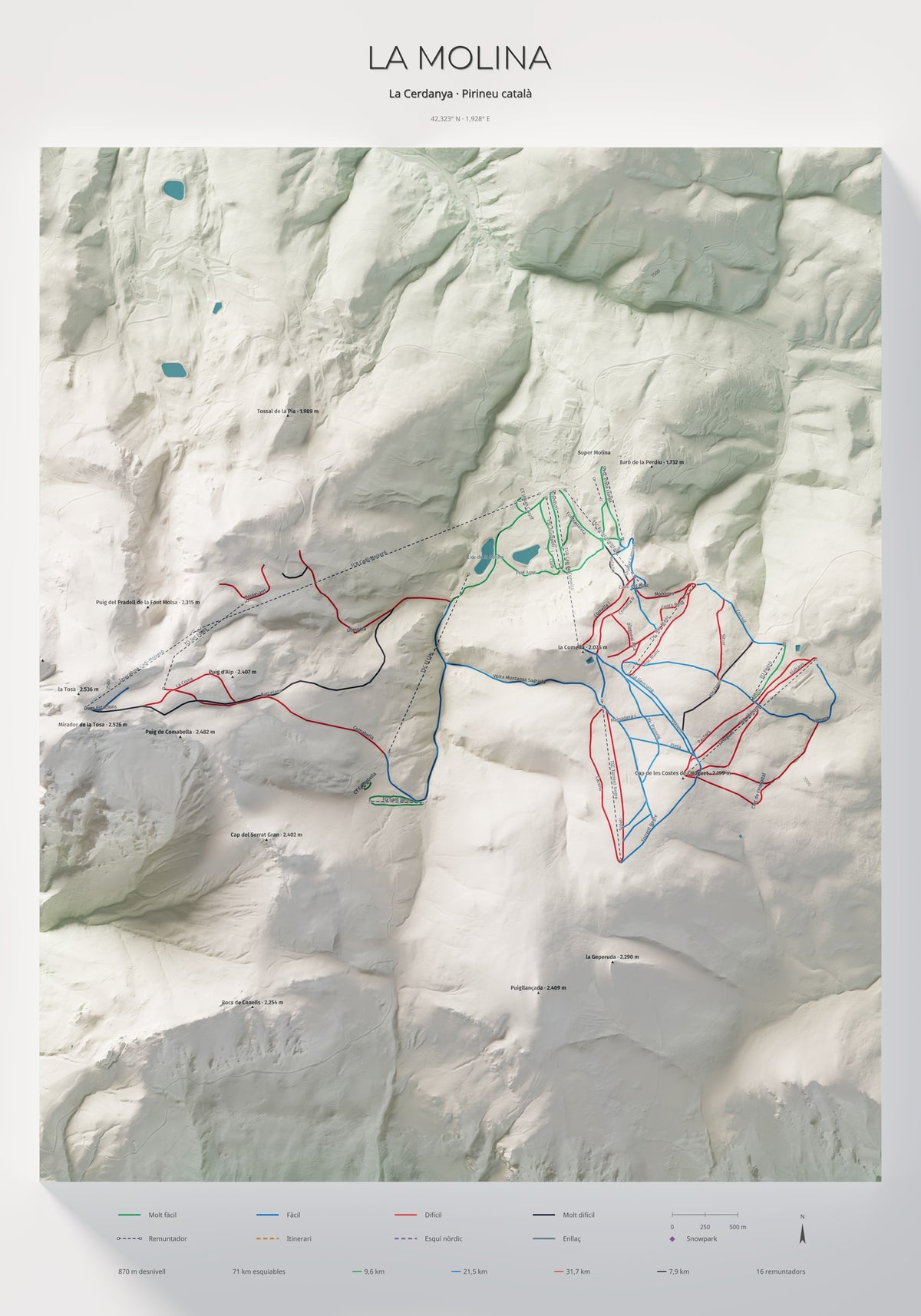 Mapa de pistes de La Molina · Cartogràfic · 70 × 100 cm. Làmina sencera.