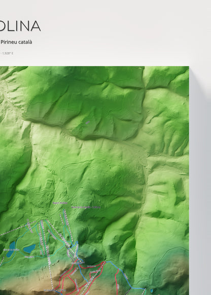 Mapa de pistes de La Molina · Clàssic · 50 × 70 cm. Detall del quadrant superior dret.