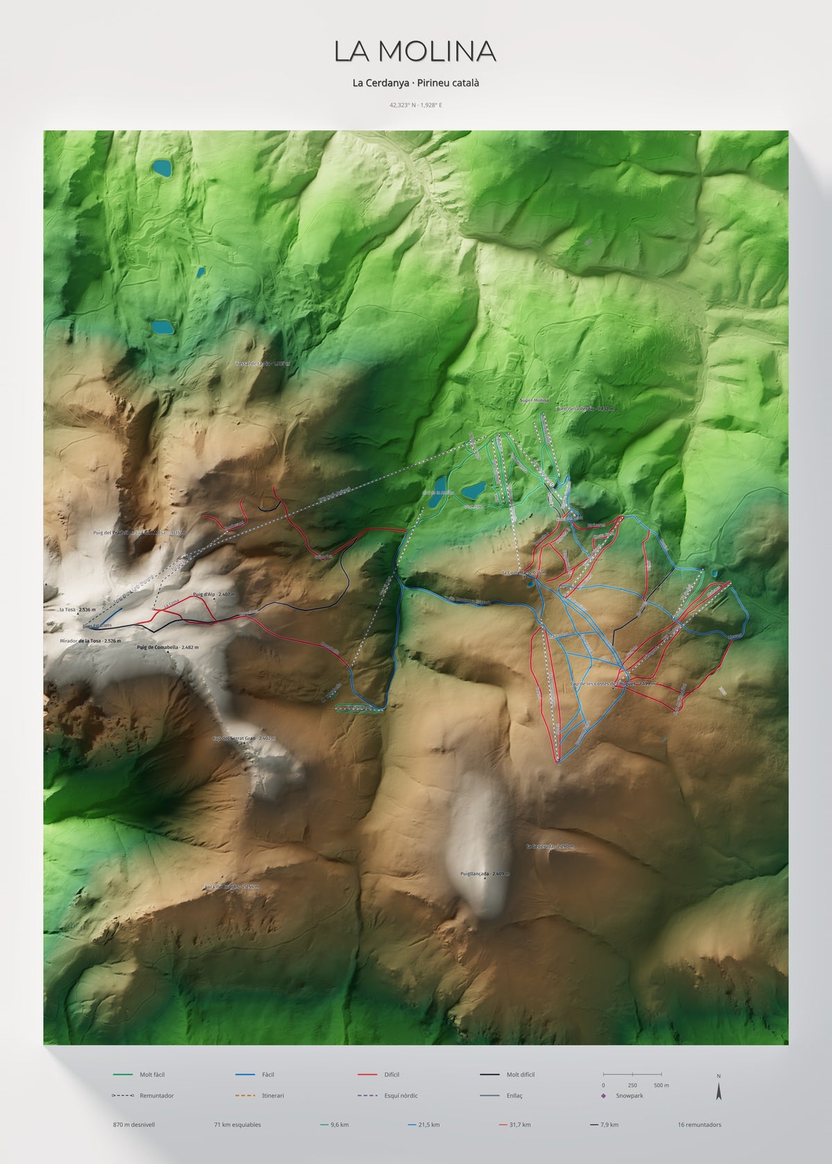Mapa de pistes de La Molina · Clàssic · 50 × 70 cm. Làmina sencera.