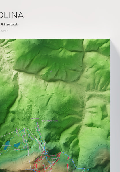 Mapa de pistes de La Molina · Clàssic · 70 × 100 cm. Detall del quadrant superior dret.