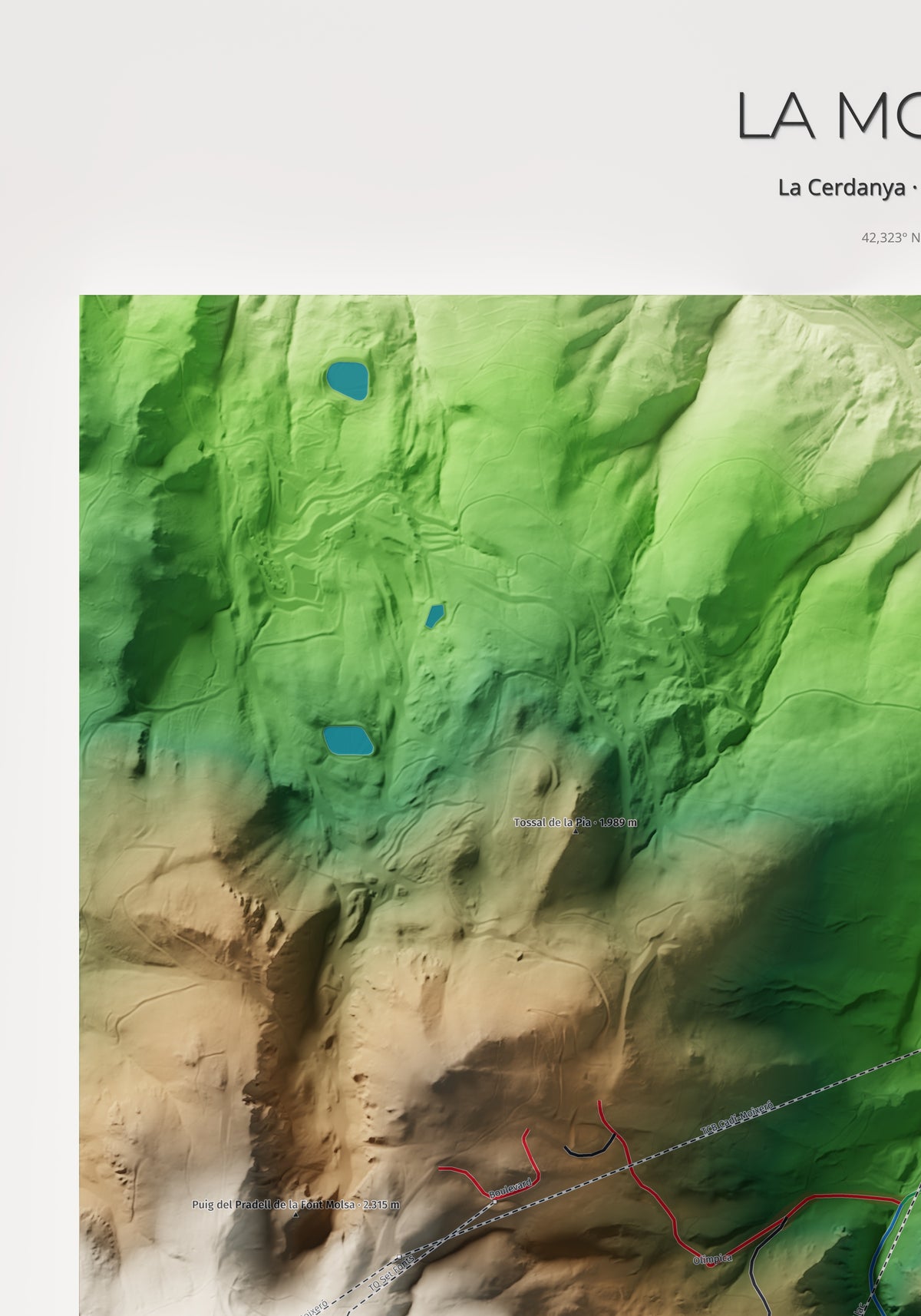 Mapa de pistes de La Molina · Clàssic · 70 × 100 cm. Detall del quadrant superior esquerre.