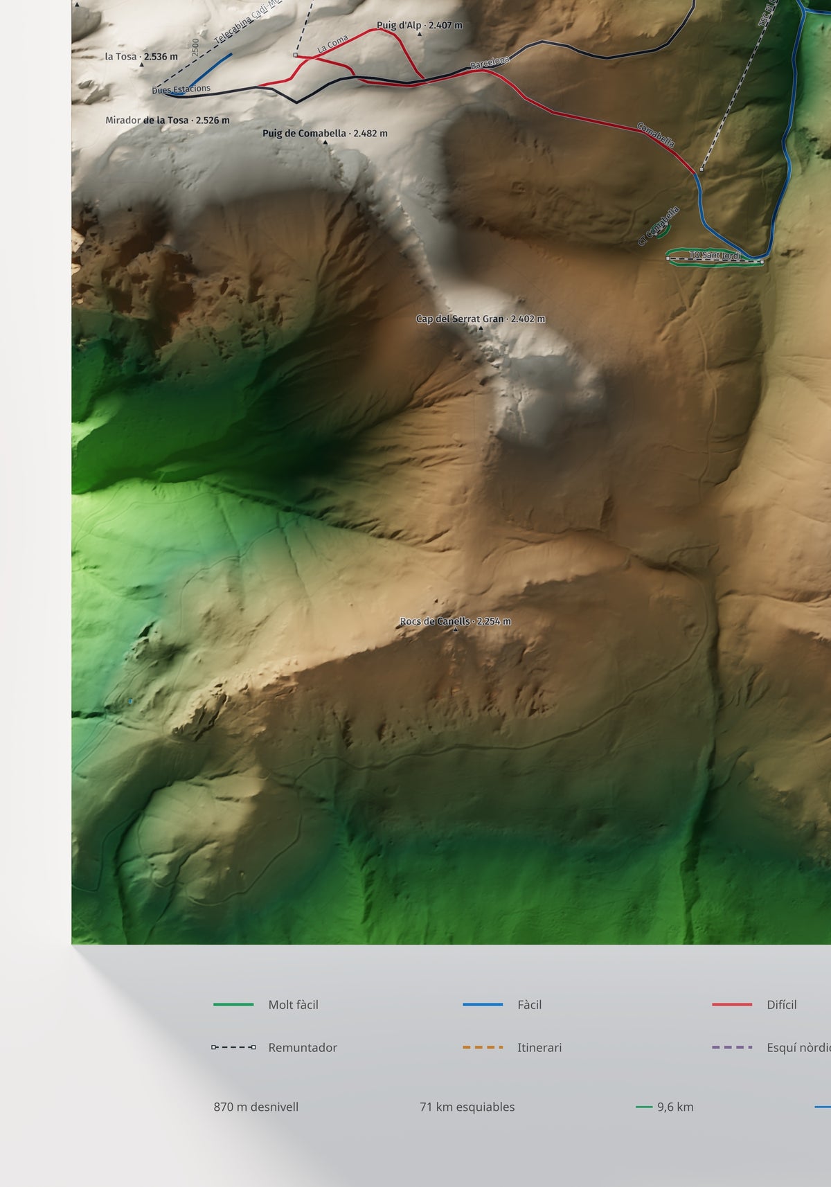 Mapa de pistes de La Molina · Clàssic · 70 × 100 cm. Detall del quadrant inferior esquerre.