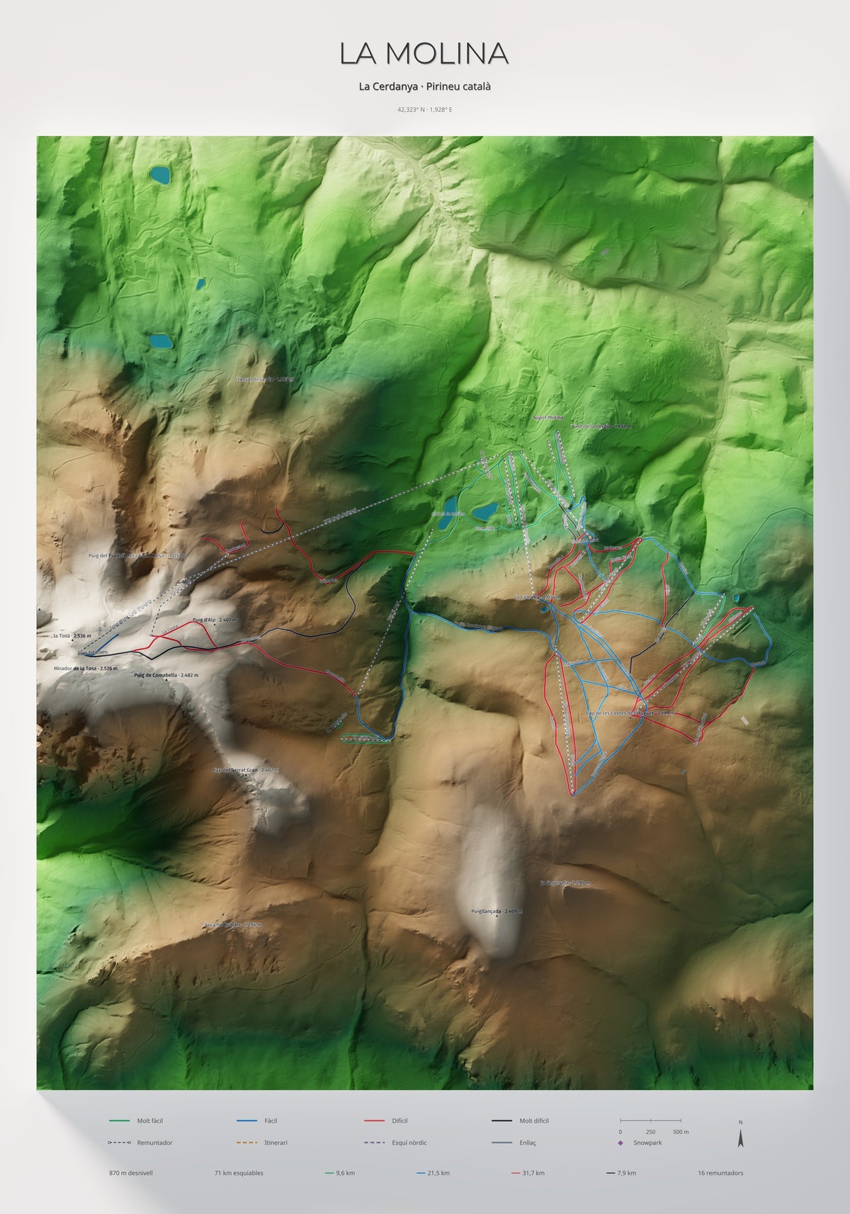 Mapa de pistes de La Molina · Clàssic · 70 × 100 cm. Làmina sencera.