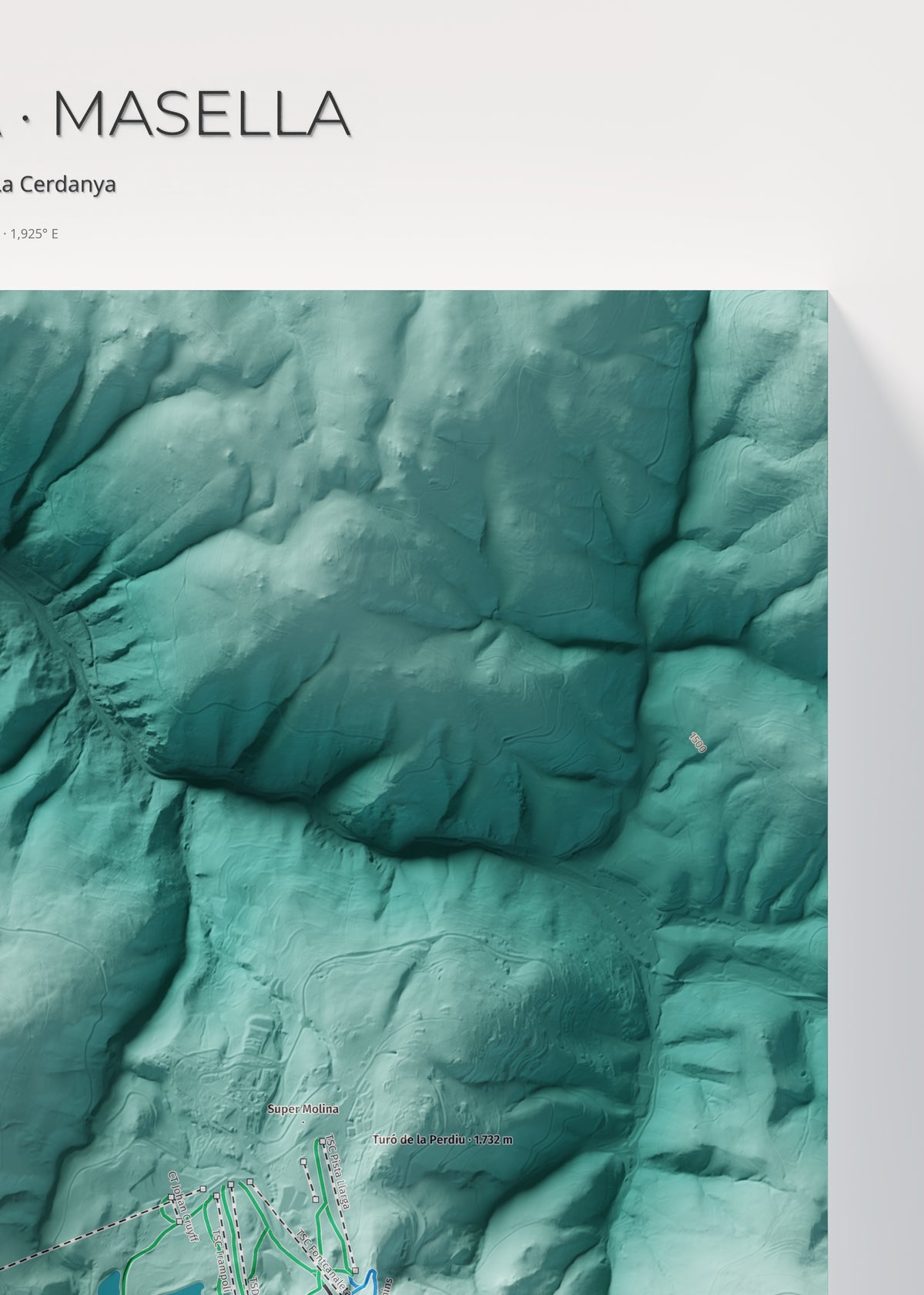 Mapa de pistes de La Molina · Masella · Alpina · 50 × 70 cm. Detall del quadrant superior dret.