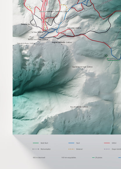 Mapa de pistes de La Molina · Masella · Alpina · 50 × 70 cm. Detall del quadrant inferior esquerre.